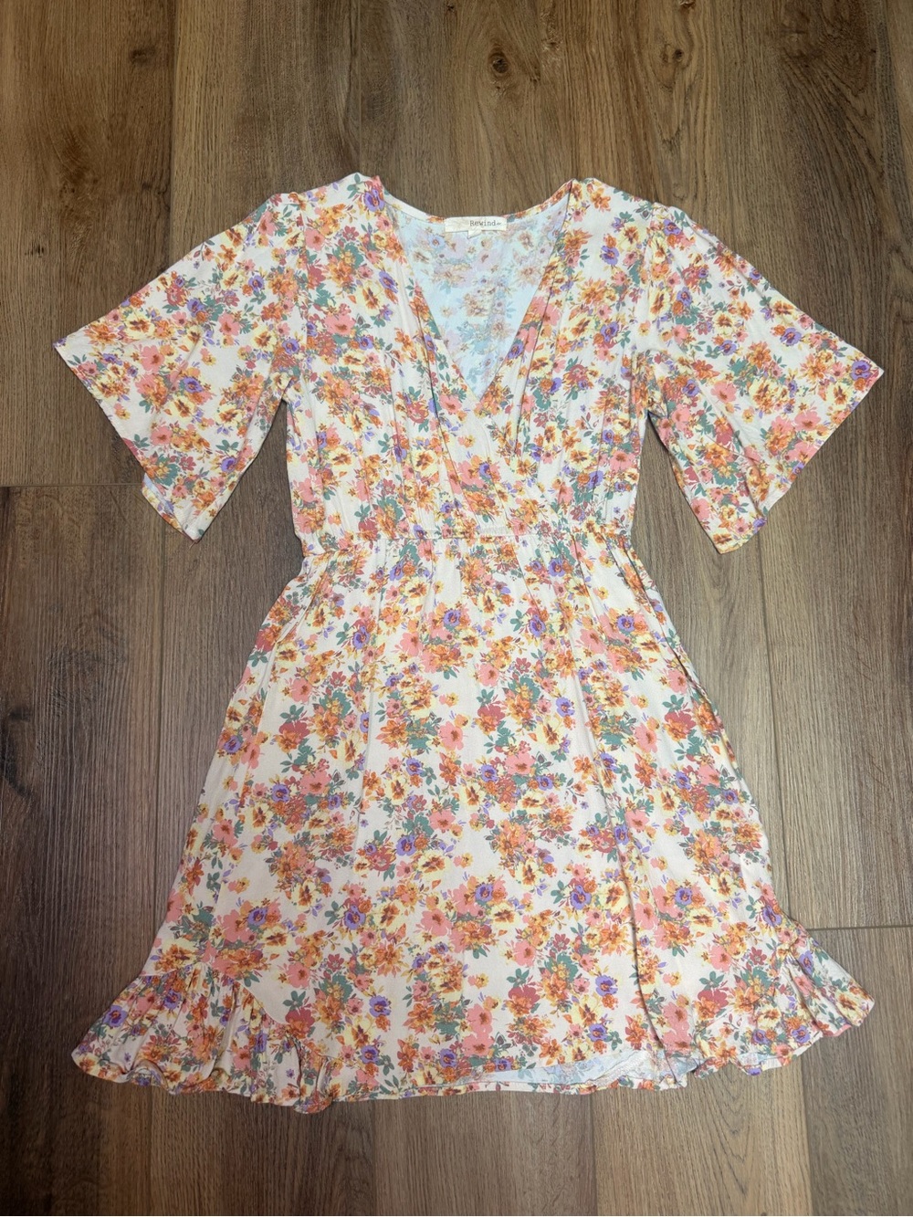 Floral Mini Dress Fall Transitional Boho Cottagecore Romantic V Neck Small